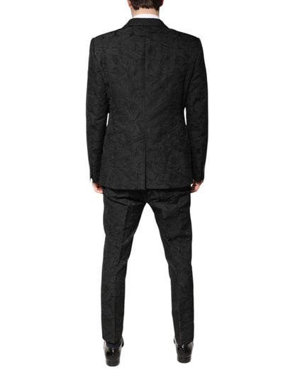 Dolce &amp; Gabbana Black Polyester Floral Jacquard 2 Piece Suit