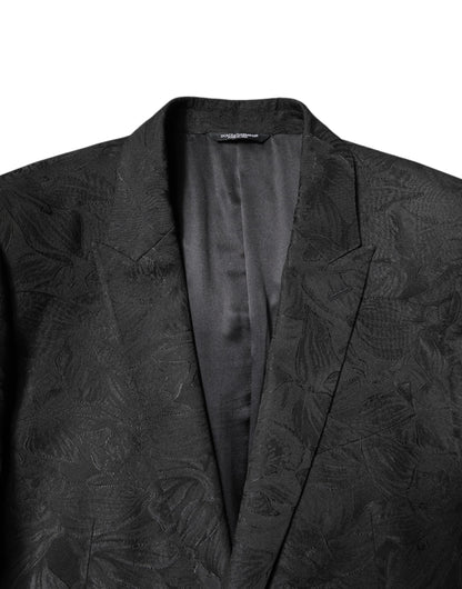 Dolce &amp; Gabbana Black Polyester Floral Jacquard 2 Piece Suit