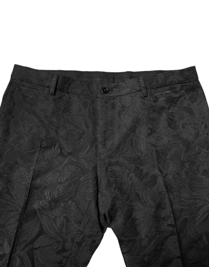 Dolce &amp; Gabbana Black Polyester Floral Jacquard 2 Piece Suit