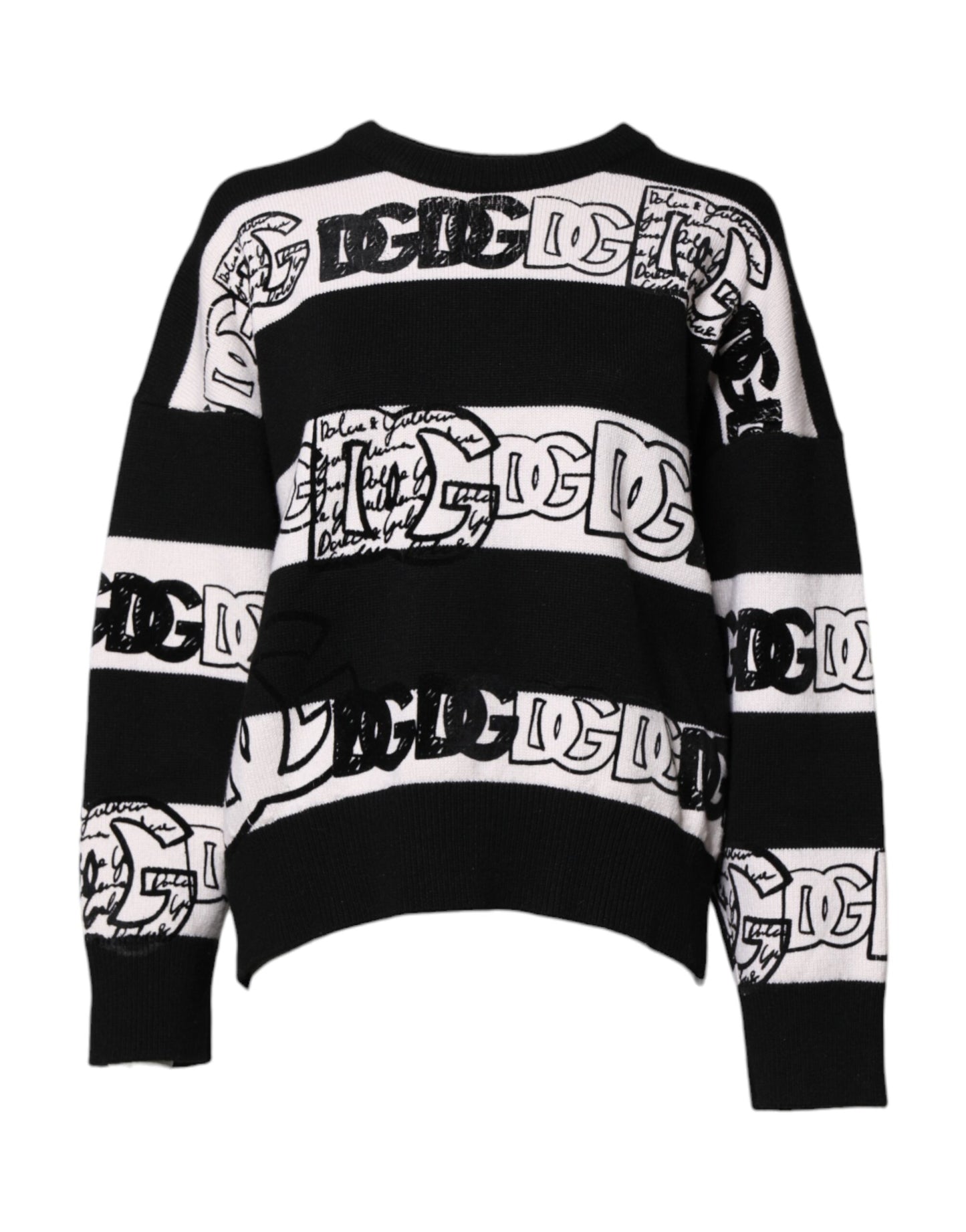 Dolce &amp; Gabbana Schwarz-Weiß-Pullover aus Wolle mit Logo-Print