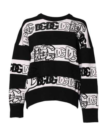 Dolce &amp; Gabbana Schwarz-Weiß-Pullover aus Wolle mit Logo-Print