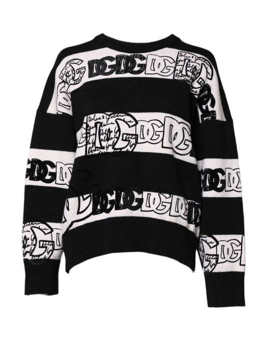 Dolce &amp; Gabbana Schwarz-Weiß-Pullover aus Wolle mit Logo-Print