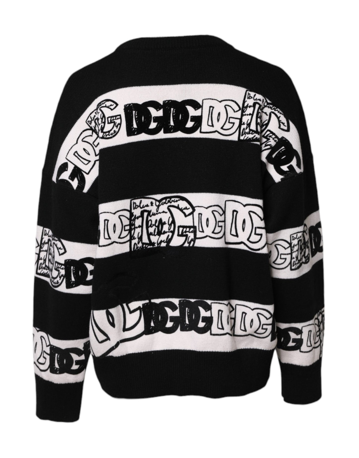 Dolce &amp; Gabbana Schwarz-Weiß-Pullover aus Wolle mit Logo-Print