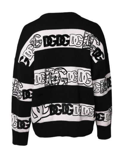 Dolce &amp; Gabbana Schwarz-Weiß-Pullover aus Wolle mit Logo-Print