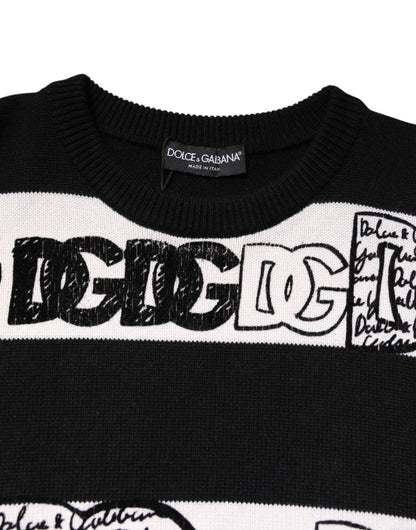 Dolce &amp; Gabbana Schwarz-Weiß-Pullover aus Wolle mit Logo-Print