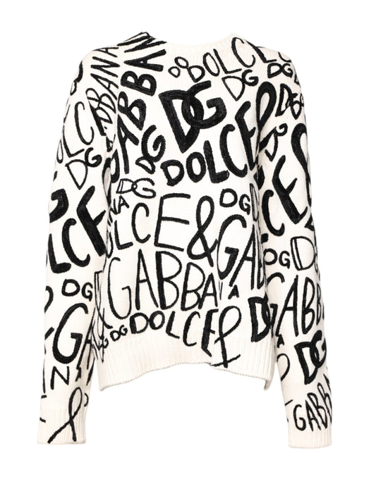 Dolce &amp; Gabbana Weiß Schwarz Logo Print Damen Pullover Pullover
