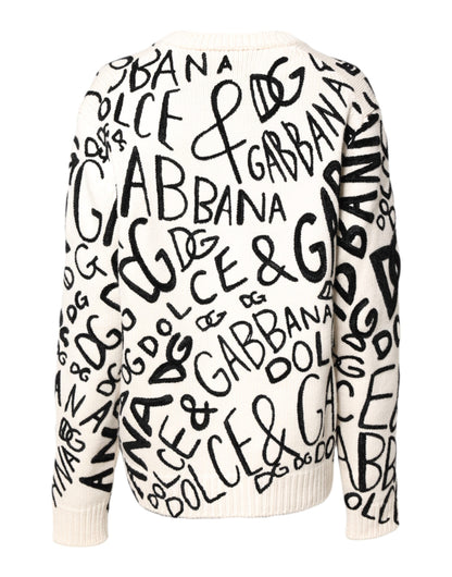 Dolce &amp; Gabbana Weiß Schwarz Logo Print Damen Pullover Pullover