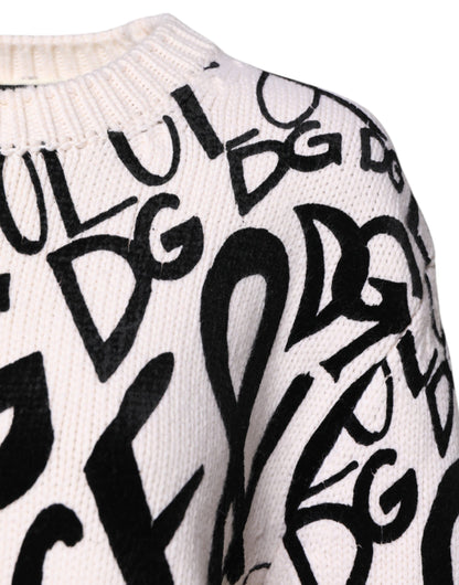 Dolce &amp; Gabbana Weiß Schwarz Logo Print Damen Pullover Pullover