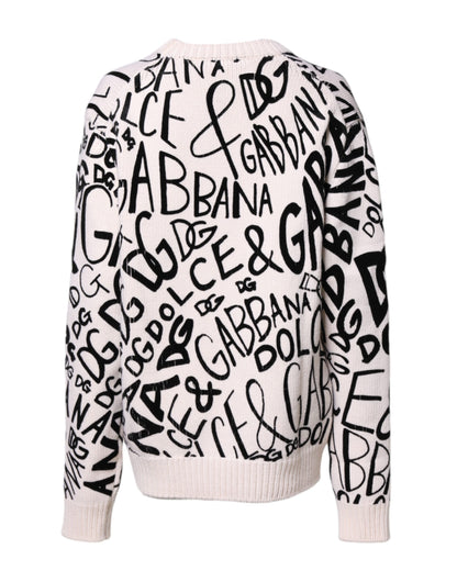 Dolce &amp; Gabbana Weiß Schwarz Logo Print Damen Pullover Pullover