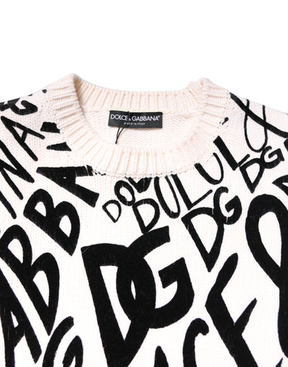 Dolce &amp; Gabbana Weiß Schwarz Logo Print Damen Pullover Pullover