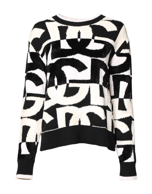 Dolce &amp; Gabbana Weiß Schwarz Logo Print Damen Pullover Pullover