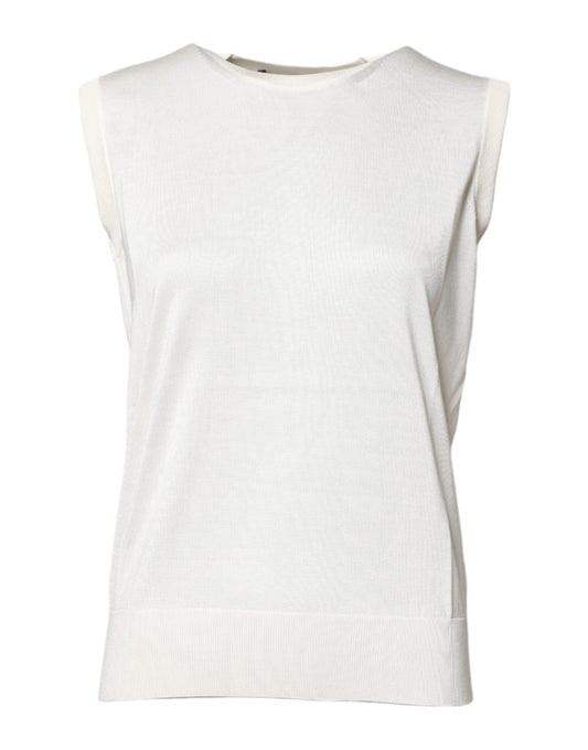 Dolce &amp; Gabbana – Weißes, ärmelloses Tanktop aus Seide mit Rundhalsausschnitt