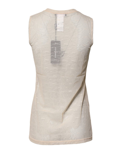 Dolce &amp; Gabbana – Durchsichtiges, ärmelloses Tanktop aus Nylon mit Logo in Elfenbein