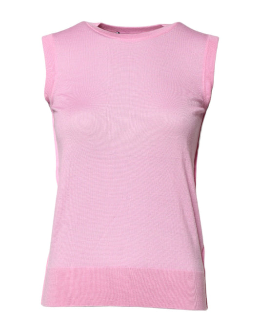 Dolce &amp; Gabbana – Ärmelloses Tanktop aus Kaschmir in Rosa mit Rundhalsausschnitt