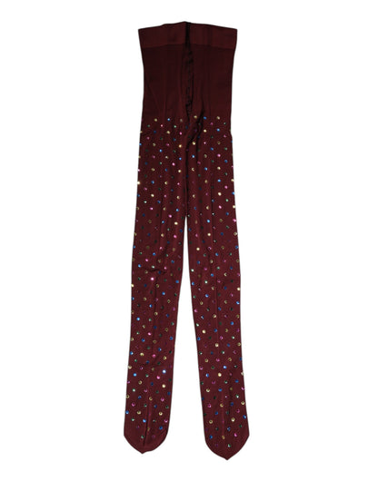 Dolce &amp; Gabbana – Kastanienbraune Nylon-Strumpfhose mit Kristallverzierung