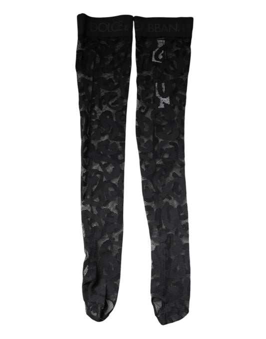 Dolce &amp; Gabbana Schwarze Strümpfe aus Baumwollstrümpfen mit Blumenspitze