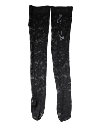 Dolce &amp; Gabbana Schwarze Strümpfe aus Baumwollstrümpfen mit Blumenspitze