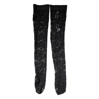 Dolce &amp; Gabbana Schwarze Strümpfe aus Baumwollstrümpfen mit Blumenspitze
