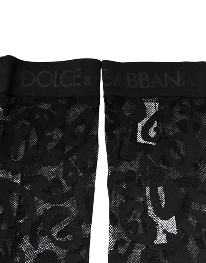 Dolce &amp; Gabbana Schwarze Strümpfe aus Baumwollstrümpfen mit Blumenspitze