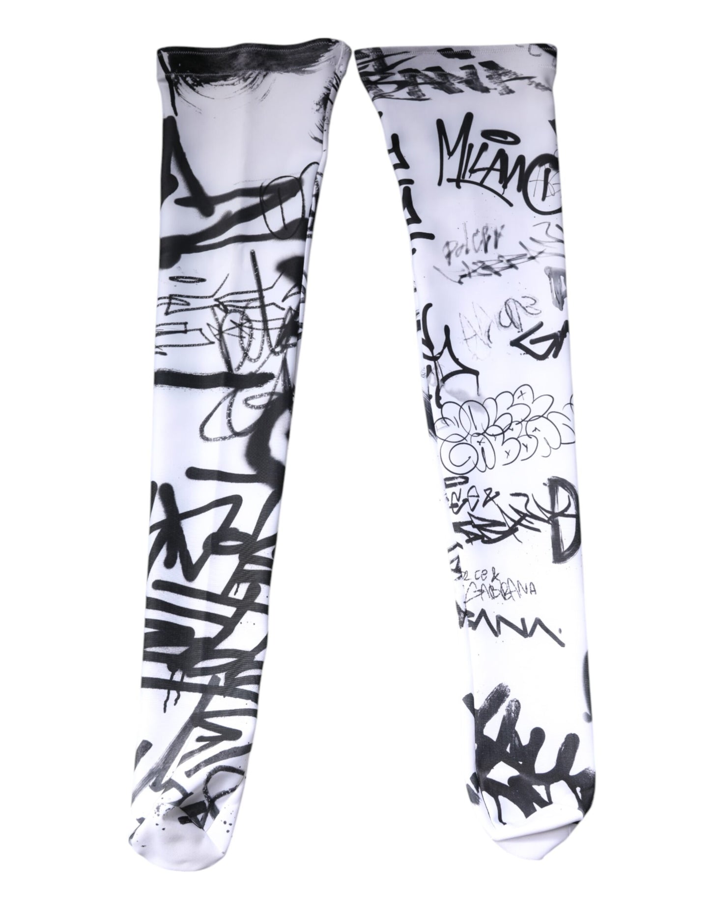 Dolce &amp; Gabbana – Wadenstrümpfe aus weißer Baumwolle mit Graffiti-Motiv