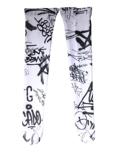 Dolce &amp; Gabbana – Wadenstrümpfe aus weißer Baumwolle mit Graffiti-Motiv