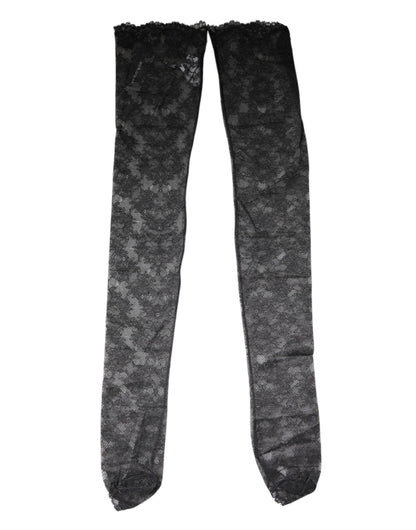 Dolce &amp; Gabbana Schwarze Strümpfe aus Baumwollstrümpfen mit Blumenspitze