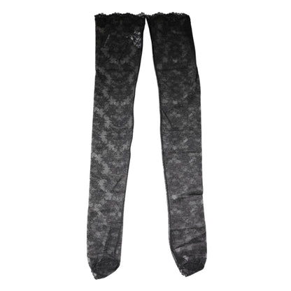 Dolce &amp; Gabbana Schwarze Strümpfe aus Baumwollstrümpfen mit Blumenspitze