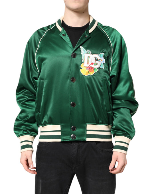 Dolce &amp; Gabbana – Grüne Bomberjacke mit durchgehendem Reißverschluss und DG-Logo