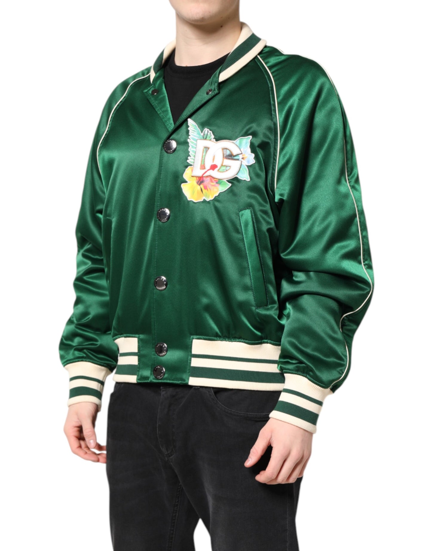 Dolce &amp; Gabbana – Grüne Bomberjacke mit durchgehendem Reißverschluss und DG-Logo