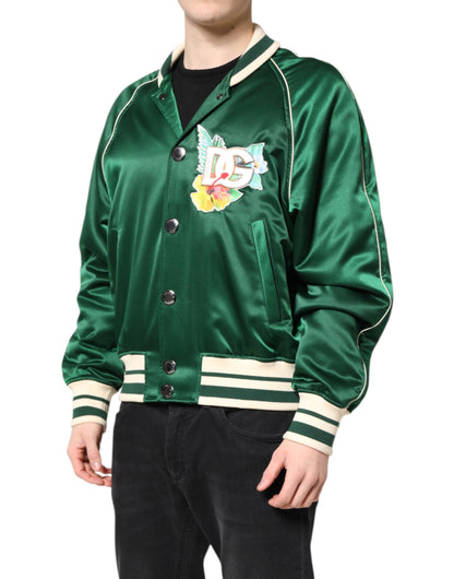 Dolce &amp; Gabbana – Grüne Bomberjacke mit durchgehendem Reißverschluss und DG-Logo