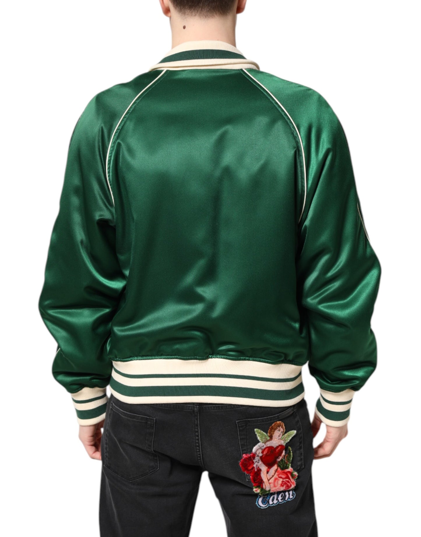 Dolce &amp; Gabbana – Grüne Bomberjacke mit durchgehendem Reißverschluss und DG-Logo
