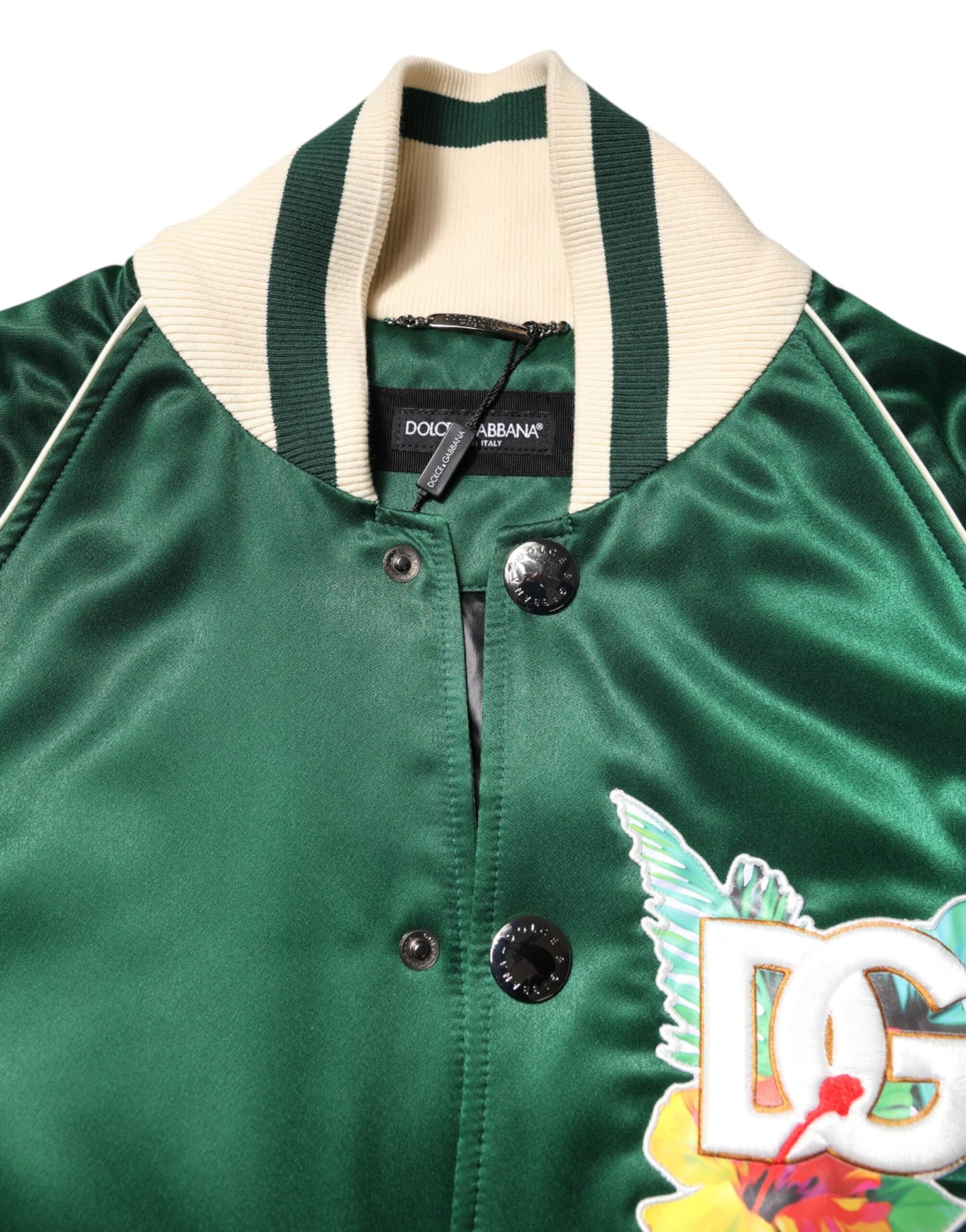 Dolce &amp; Gabbana – Grüne Bomberjacke mit durchgehendem Reißverschluss und DG-Logo