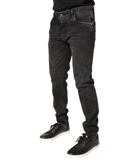 Dolce &amp; Gabbana Gray Washed Cotton Skinny Denim Jeans