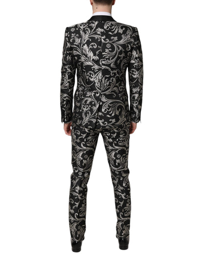 Dolce &amp; Gabbana Schwarz-Grau MARTINI Jacquard Herren 3-teiliger Anzug