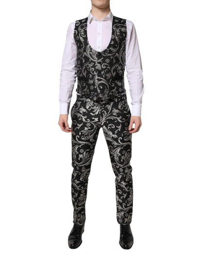 Dolce &amp; Gabbana Schwarz-Grau MARTINI Jacquard Herren 3-teiliger Anzug
