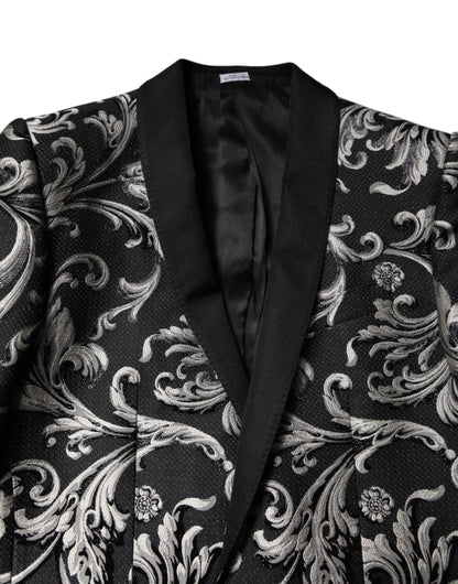 Dolce &amp; Gabbana Schwarz-Grau MARTINI Jacquard Herren 3-teiliger Anzug