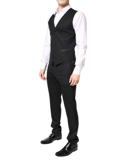 Dolce &amp; Gabbana – Schwarzer, einreihiger 3-teiliger Anzug aus Wolle