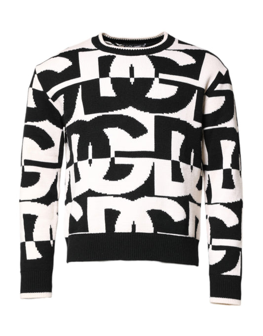 Dolce &amp; Gabbana – Schwarz-weißer Strickpullover mit Logo-Print