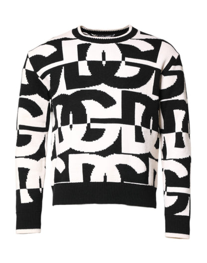 Dolce &amp; Gabbana – Schwarz-weißer Strickpullover mit Logo-Print