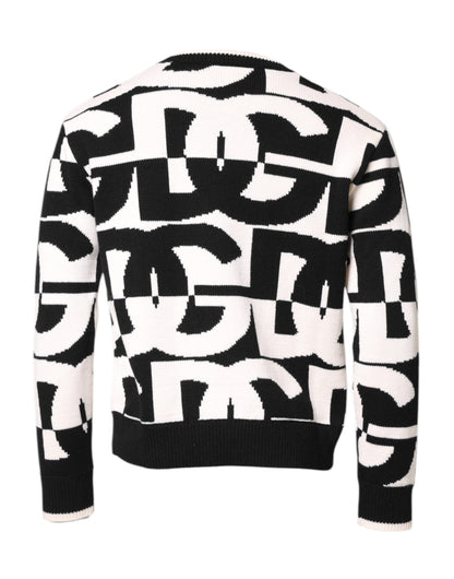 Dolce &amp; Gabbana – Schwarz-weißer Strickpullover mit Logo-Print