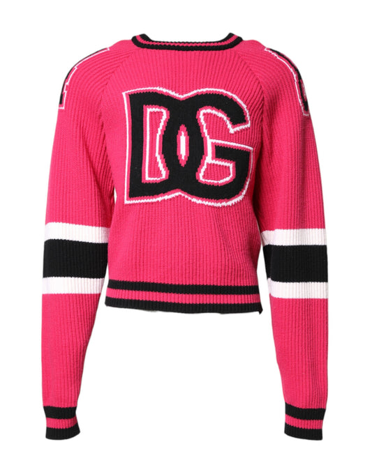 Dolce &amp; Gabbana, Rosafarbener Strickpullover aus Baumwolle mit Logo-Print