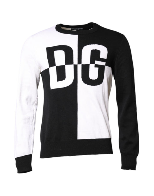 Dolce &amp; Gabbana – Schwarz-weißer Strickpullover mit Logo-Print