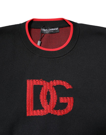 Dolce &amp; Gabbana Schwarzer Nylon-Strickpullover mit DGLogo für Herren