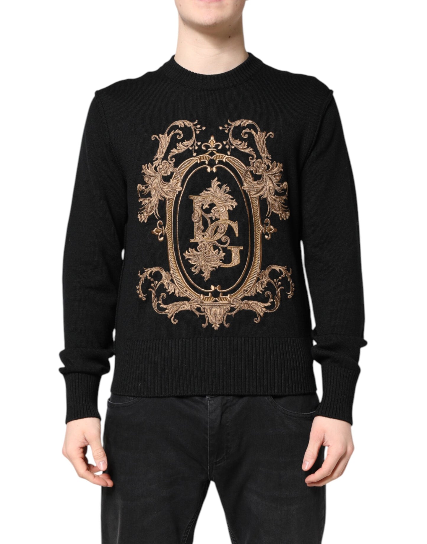 Dolce &amp; Gabbana – Schwarzer Strickpullover mit Logo-Stickerei