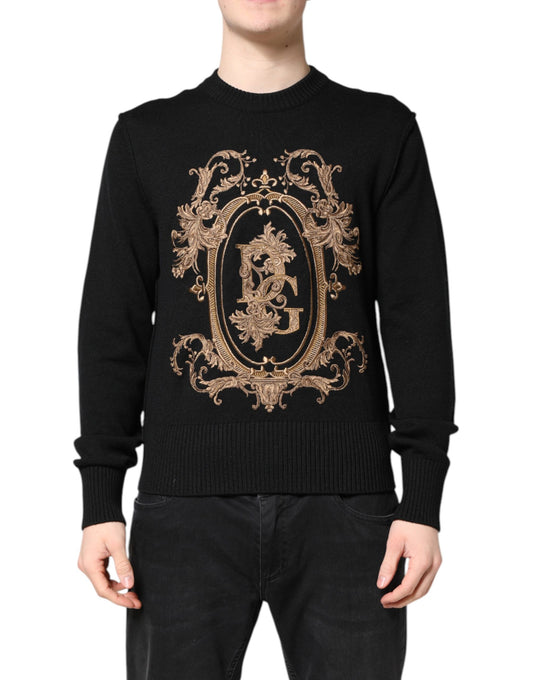 Dolce &amp; Gabbana – Schwarzer Strickpullover mit Logo-Stickerei