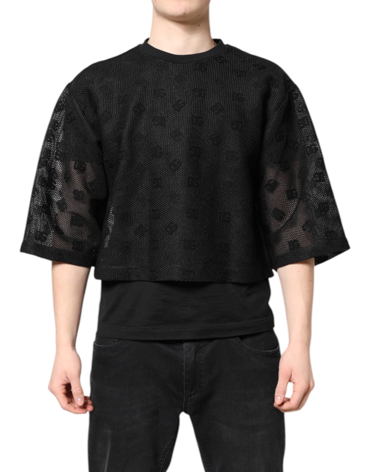 Dolce &amp; Gabbana Black See Through Logo Short Sleeves T-shirt