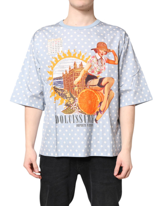 Dolce &amp; Gabbana Light Blue Graphic Print Short Sleeve T-shirt