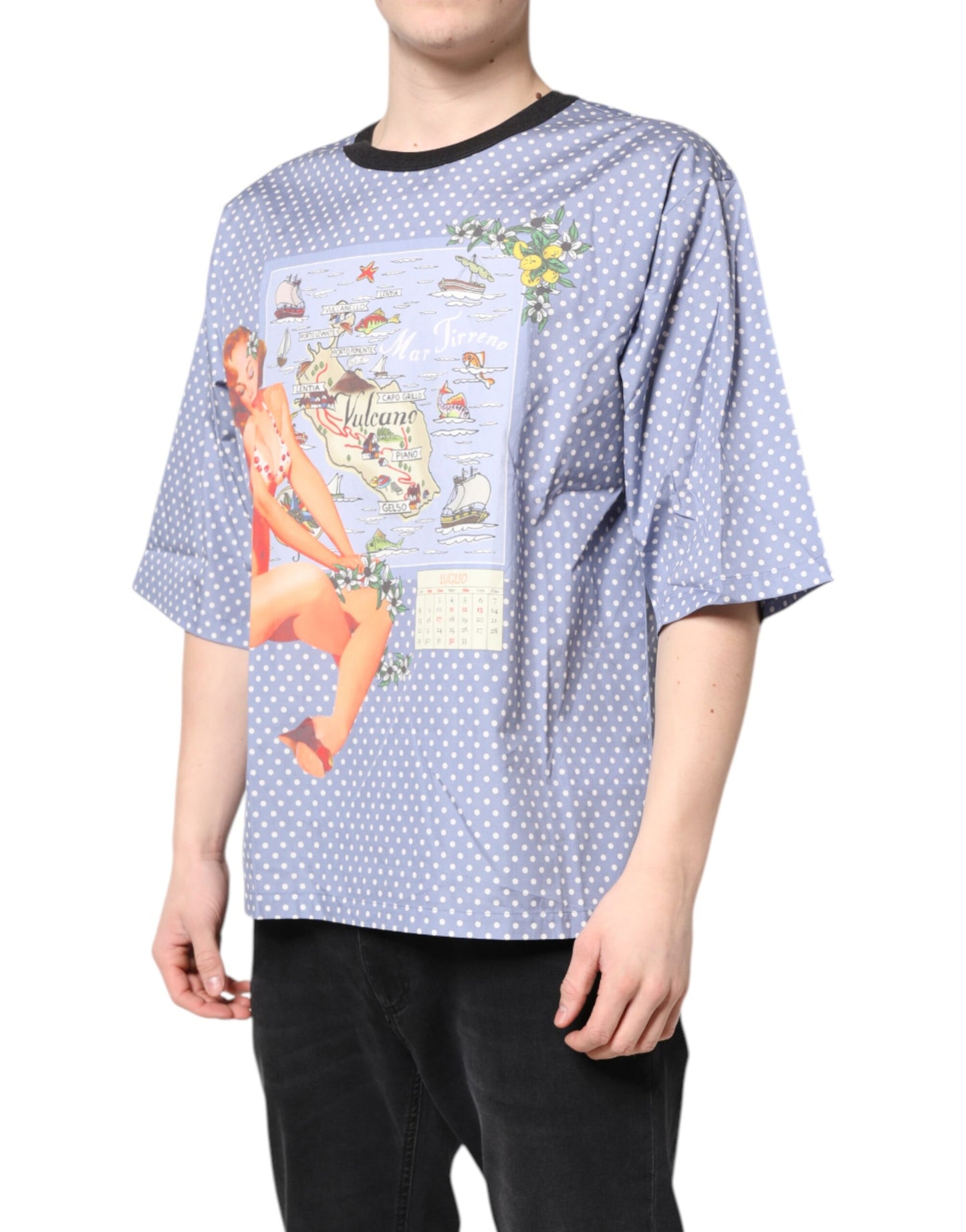 Dolce &amp; Gabbana Light Blue Graphic Print Short Sleeve T-shirt