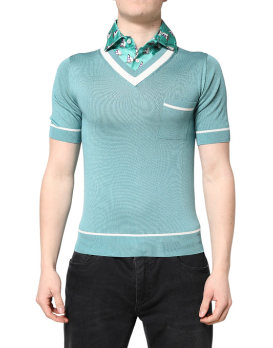 Dolce &amp; Gabbana Green Printed Collared Short Sleeve T-shirt