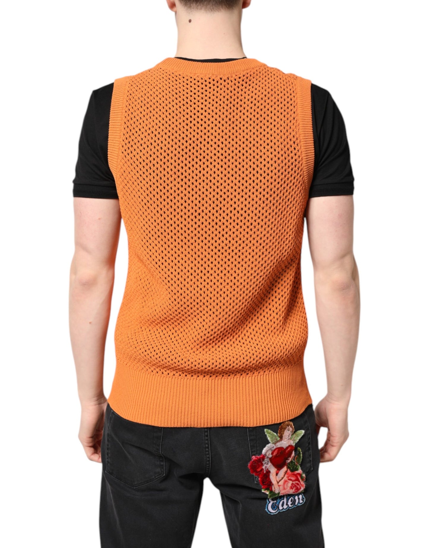 Dolce &amp; Gabbana Orange Cashmere Round Neck Sleeveless T-shirt